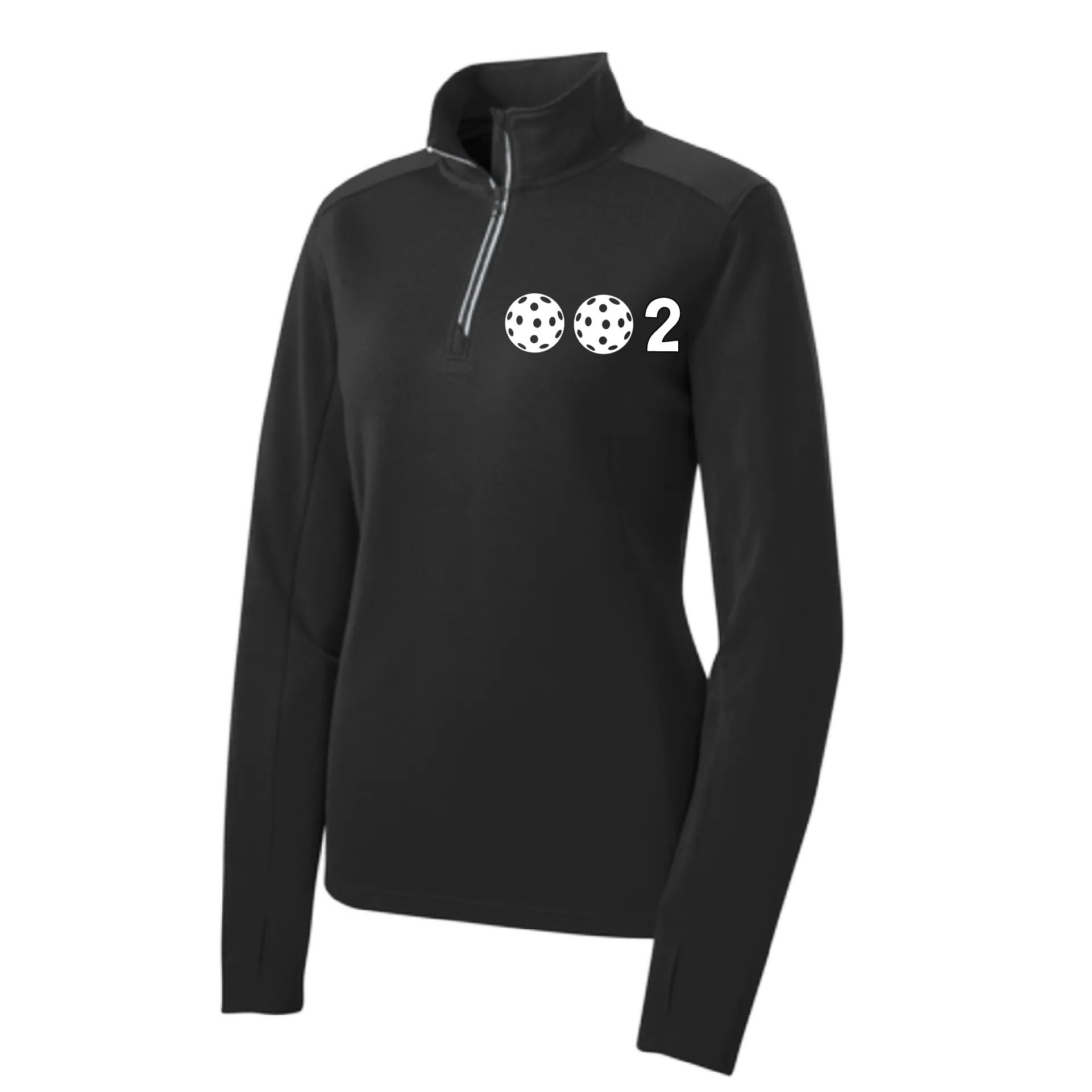 002 With Pickleballs (Colors Yellow White Pink) | Women's 1/4 Zip Pullover Athletic Shirt | 100% Polyester