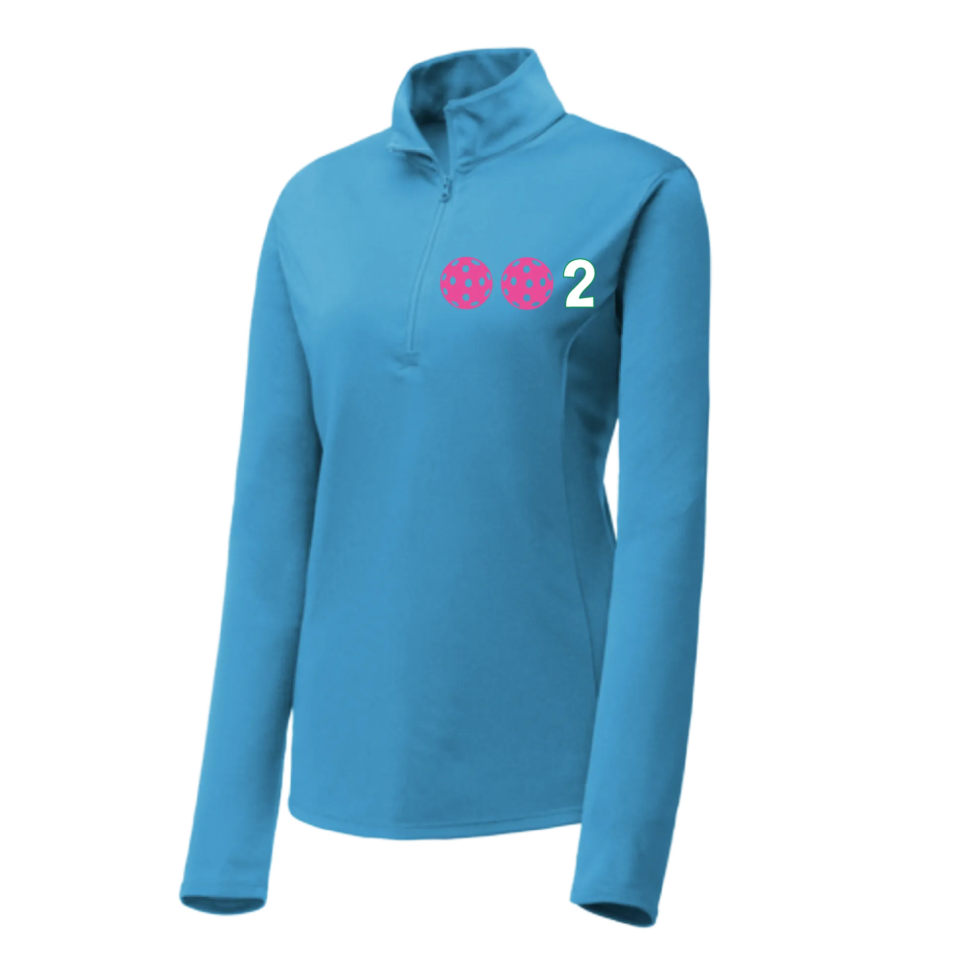 002 With Pickleballs (Colors Yellow White Pink) | Women's 1/4 Zip Pullover Athletic Shirt | 100% Polyester