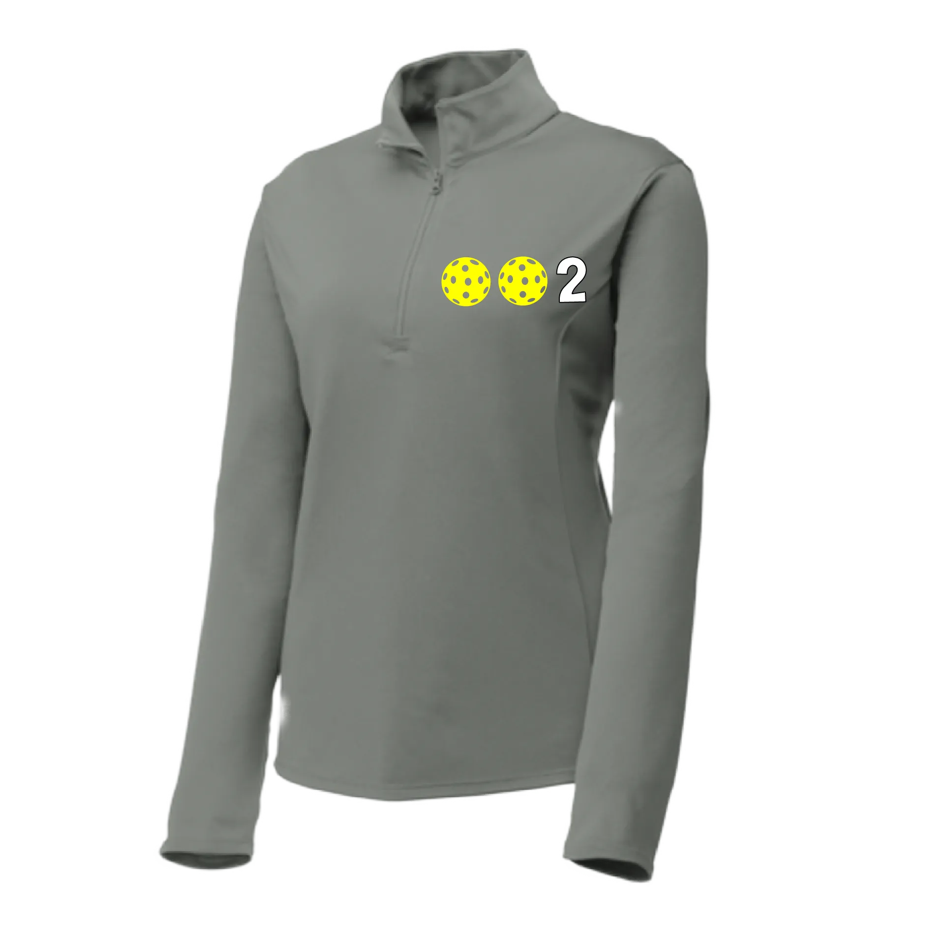 002 With Pickleballs (Colors Yellow White Pink) | Women's 1/4 Zip Pullover Athletic Shirt | 100% Polyester