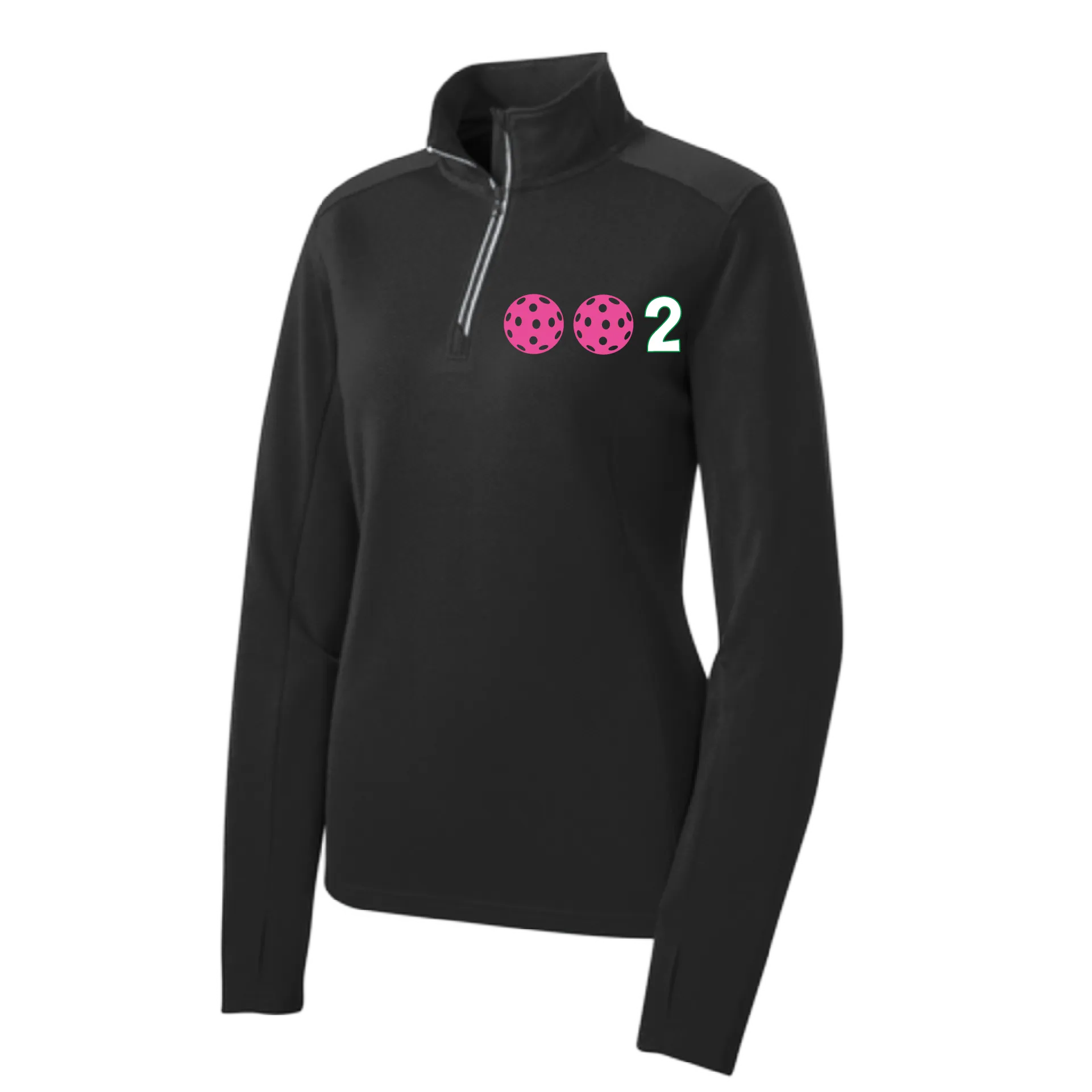 002 With Pickleballs (Colors Yellow White Pink) | Women's 1/4 Zip Pullover Athletic Shirt | 100% Polyester
