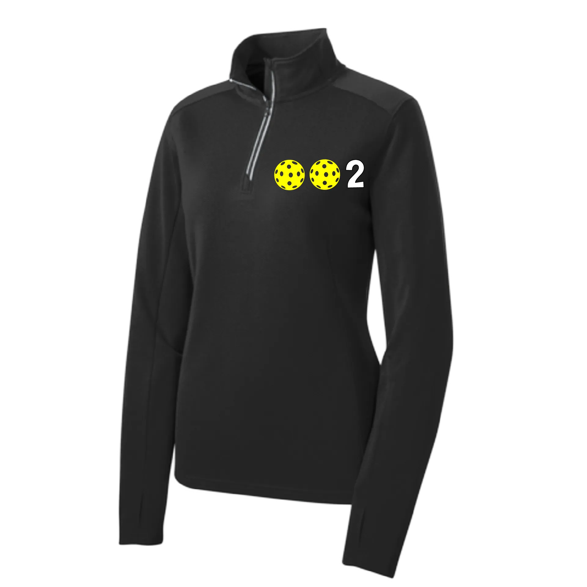002 With Pickleballs (Colors Yellow White Pink) | Women's 1/4 Zip Pullover Athletic Shirt | 100% Polyester