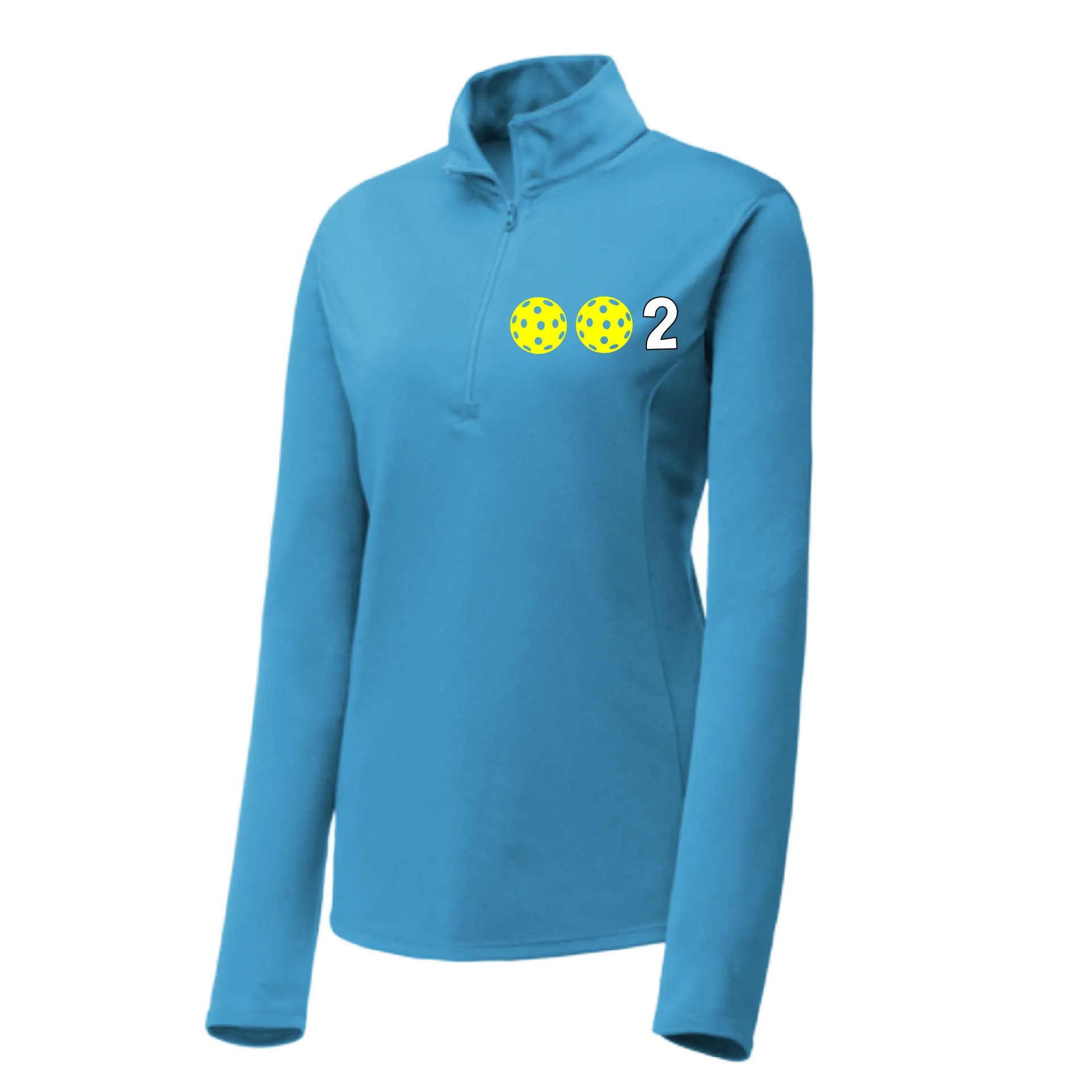 002 With Pickleballs (Colors Yellow White Pink) | Women's 1/4 Zip Pullover Athletic Shirt | 100% Polyester