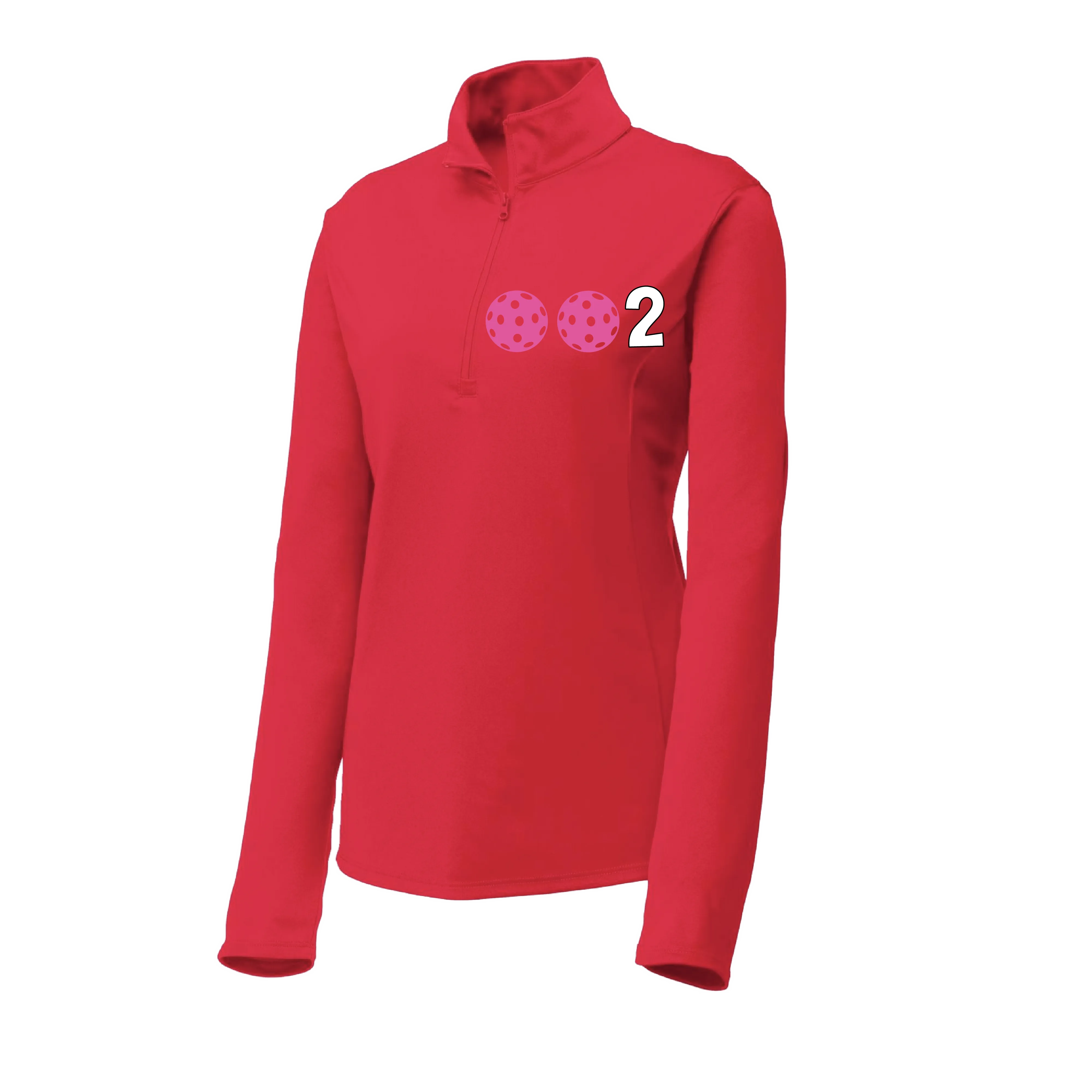 002 With Pickleballs (Colors Yellow White Pink) | Women's 1/4 Zip Pullover Athletic Shirt | 100% Polyester