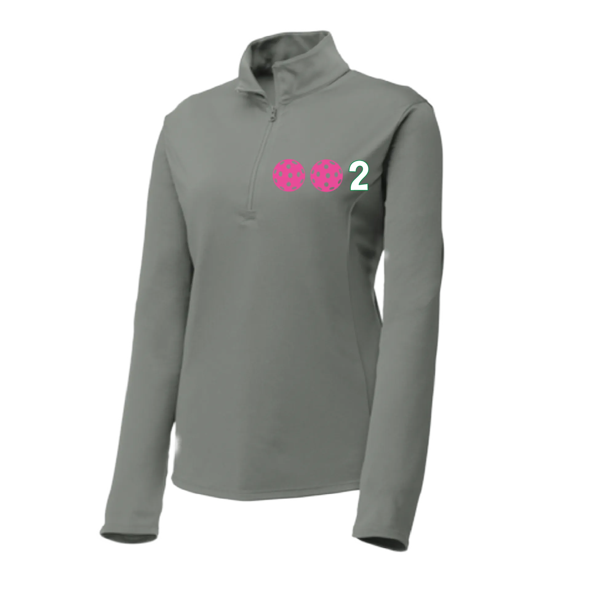 002 With Pickleballs (Colors Yellow White Pink) | Women's 1/4 Zip Pullover Athletic Shirt | 100% Polyester