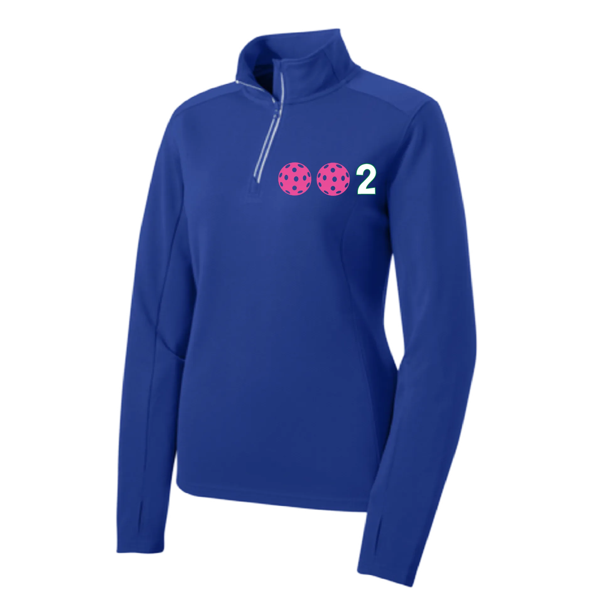 002 With Pickleballs (Colors Yellow White Pink) | Women's 1/4 Zip Pullover Athletic Shirt | 100% Polyester