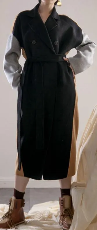 Color-Block Wool-Blend Coat
