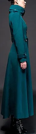 Double-Breasted Long Cashmere Coat, Turquoise/Blue