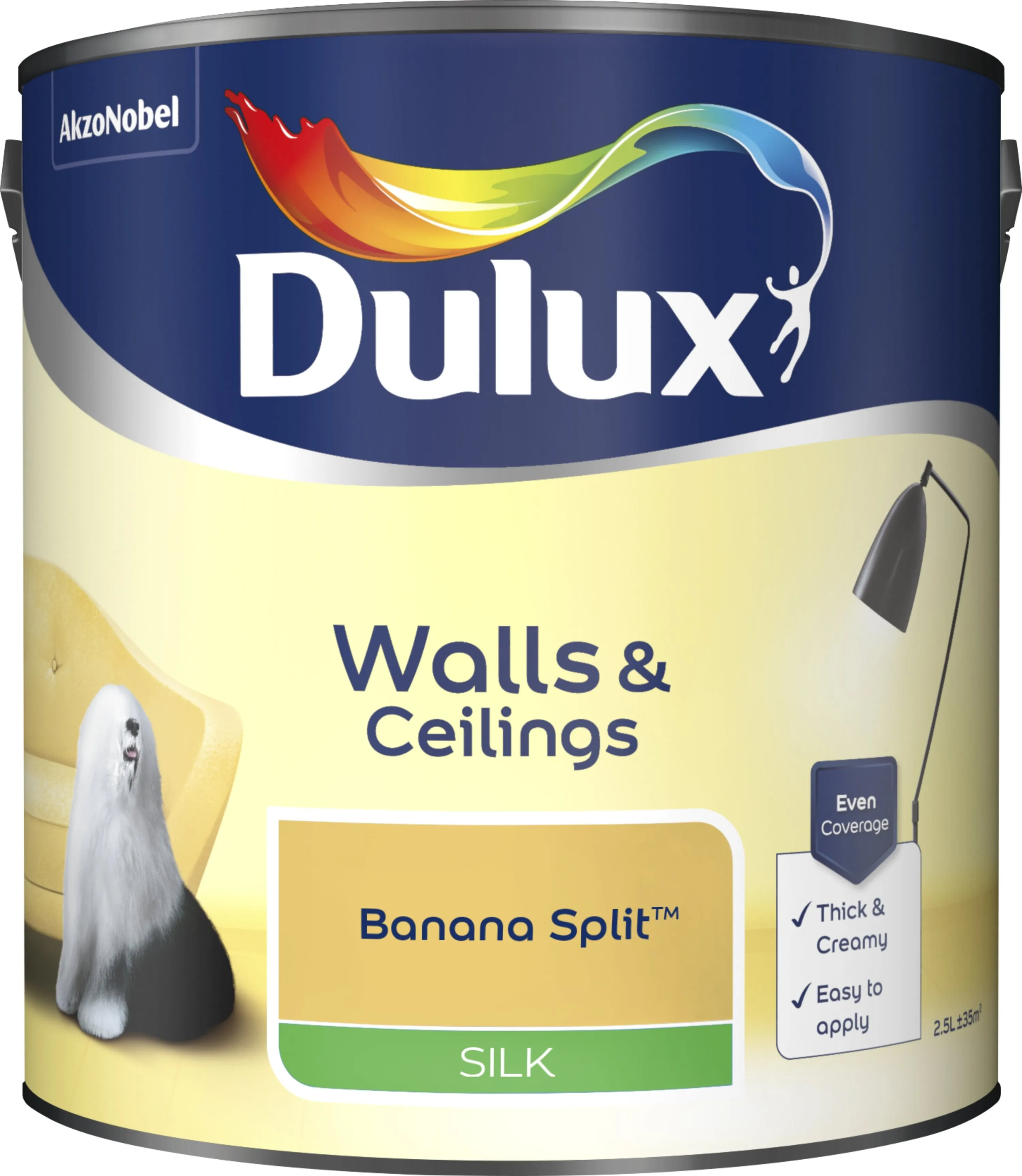Dulux Silk Emulsion Paint For Walls And Ceilings - Banana Split 2.5L