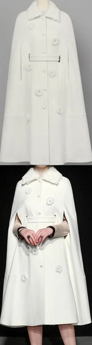 Flower-Appliques Wool Cape-Coat- Snow White