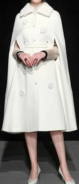 Flower-Appliques Wool Cape-Coat- Snow White