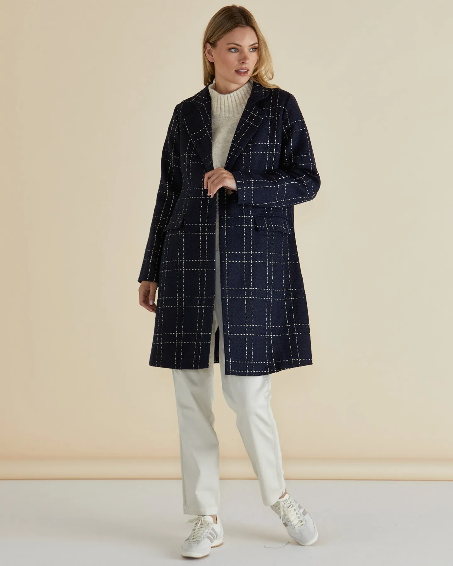 Genevieve Coat Navy Gold Check