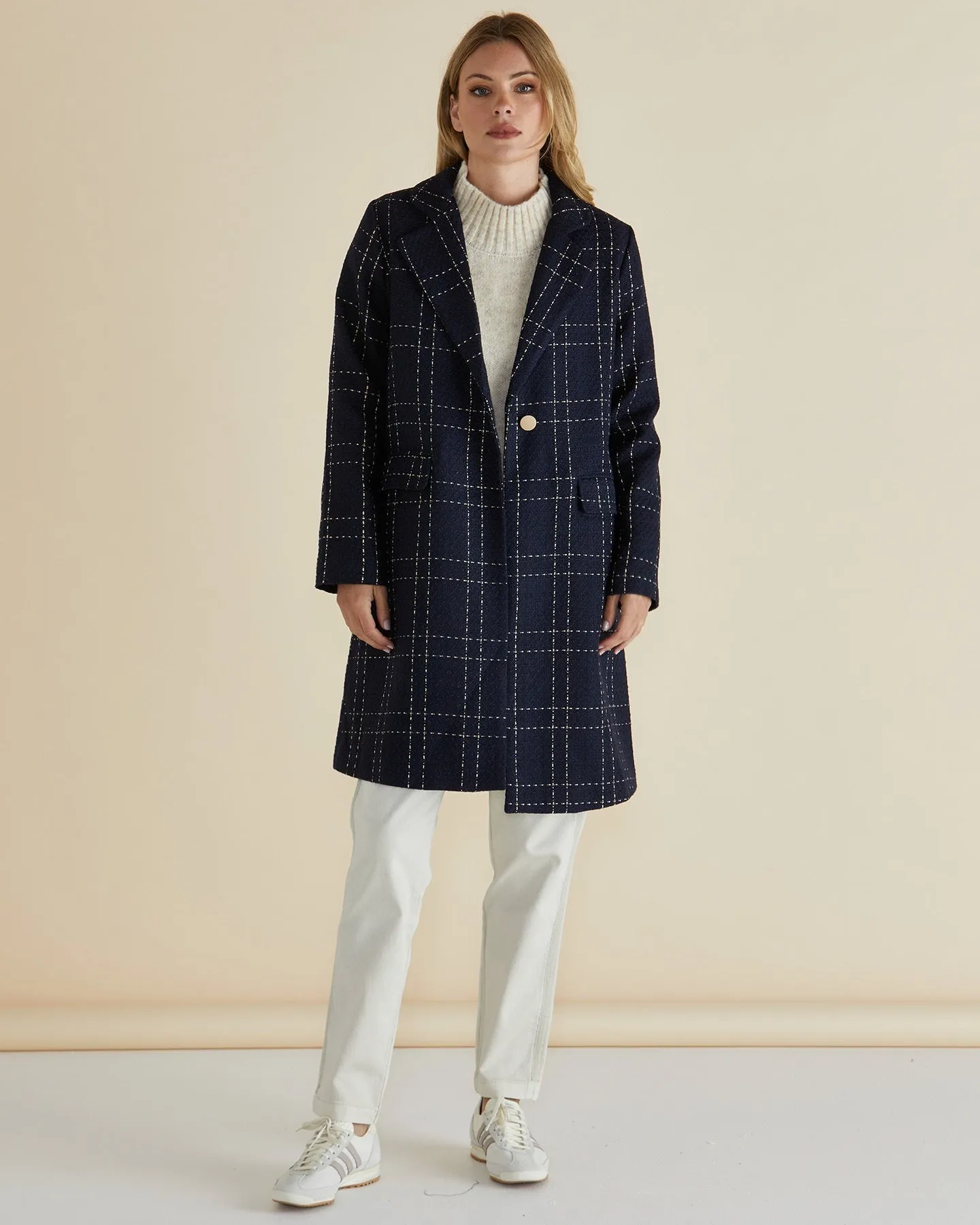 Genevieve Coat Navy Gold Check