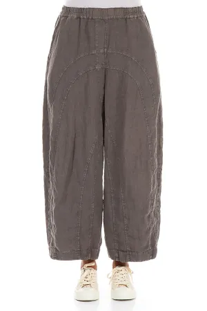 Loose Back Pockets Off-Dye Truffle Linen Trousers