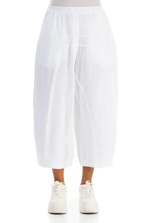 Loose Back Pockets White Linen Trousers