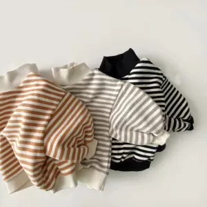 Striped Plush Turtleneck Sweatshirt