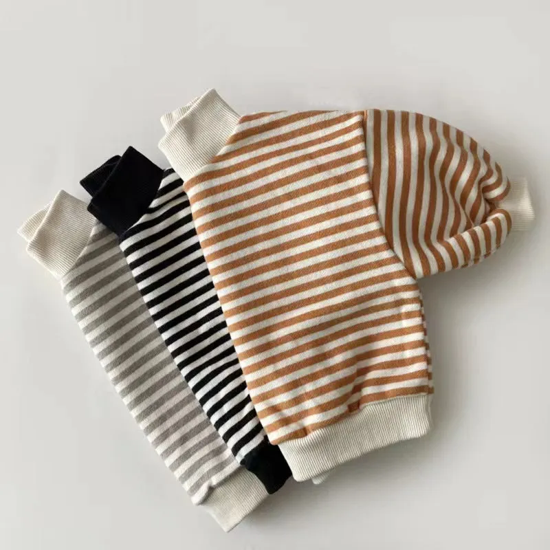 Striped Plush Turtleneck Sweatshirt