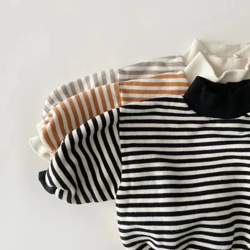 Striped Plush Turtleneck Sweatshirt