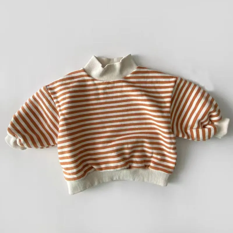 Striped Plush Turtleneck Sweatshirt