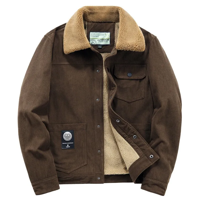 West Louis Warm Windbreaker Fur Collar Corduroy Jacket
