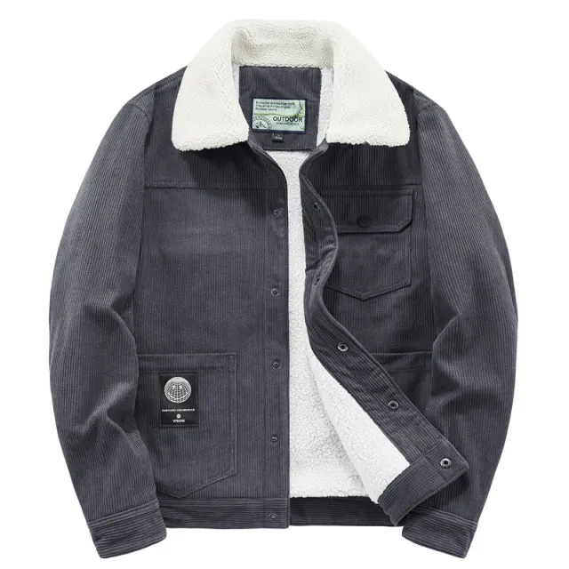 West Louis Warm Windbreaker Fur Collar Corduroy Jacket
