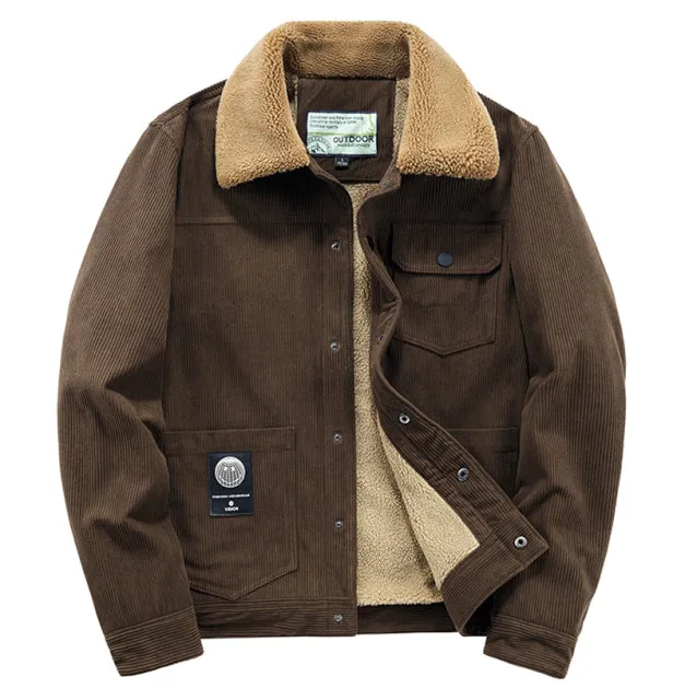 West Louis Warm Windbreaker Fur Collar Corduroy Jacket